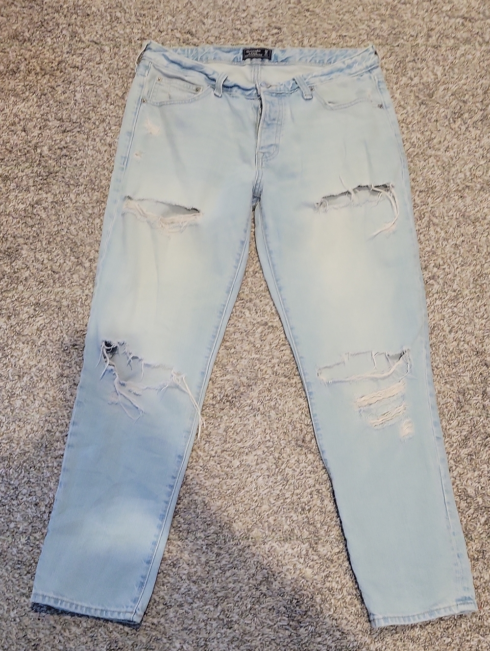 Abercrombie & Fitch Light Blue Distressed Boyfriend Jeans